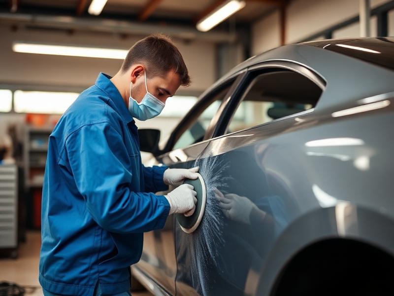 Técnico trabajando en latonería y pintura automotriz